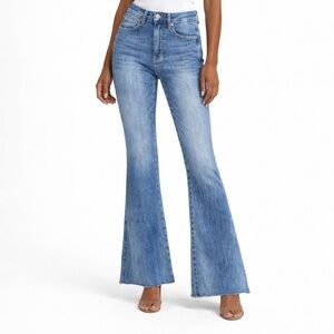 Judy Blue Flare Jeans Raw Hem Medium Wash Women’s Size 31 High Rise Stretch